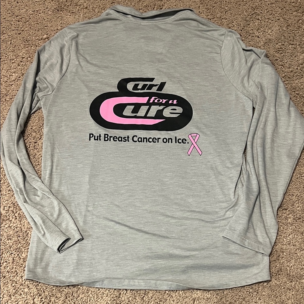 Curl for a Cure Sport-Tek Heather Gray Women's Quarter Zip Long Sleeve Tee